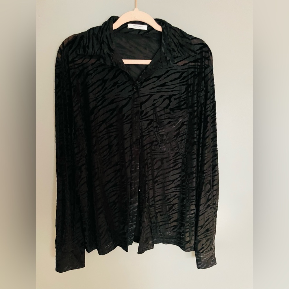 Black Zebra Mesh Button-up Shirt